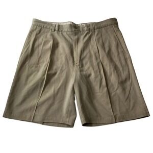 Tommy Bahama Pleated Shorts Mens 36 Khaki Tan Silk Bamboo Herringbone Tropical